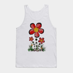 Red Flowers Design Tank Top